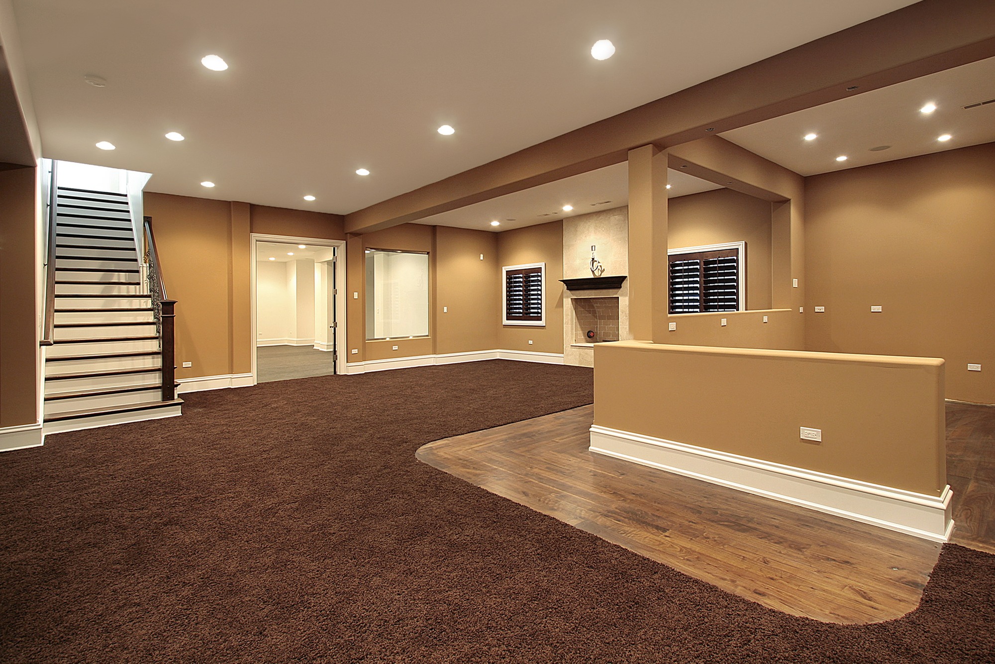 Lower level basement in earth tones