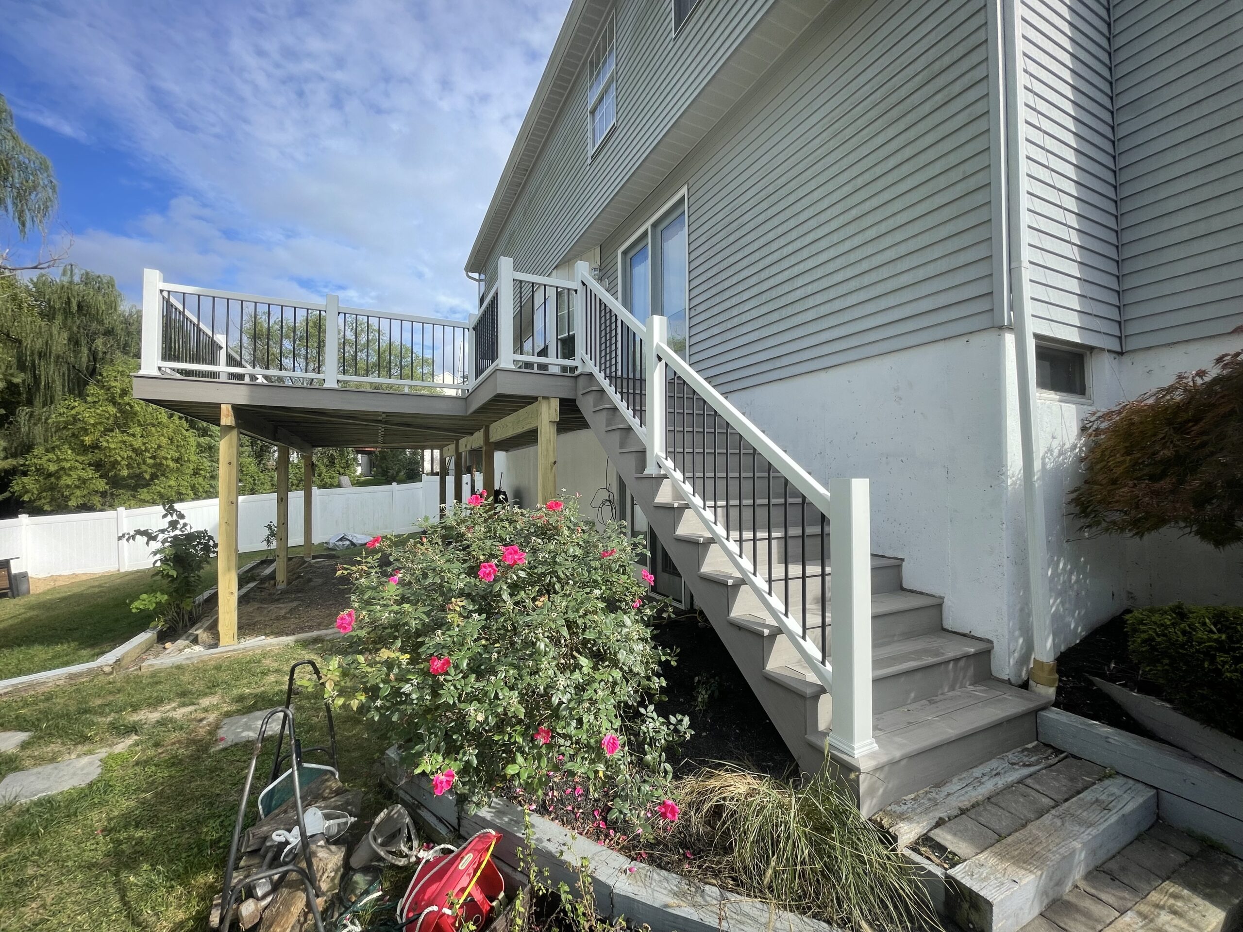 A set of stairs leading up to a deck